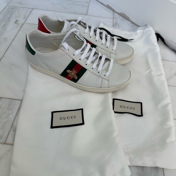 Gucci White Leather Ace Sneakers - Picture 1 of 10